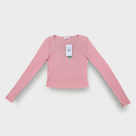 Pink Lace Trim TopStitch And Pine Y2k Pink Waffle Knitted Lace Brand New Size S - Picture 2 of 9